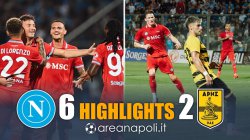 Napoli Aris Salonicco: 6-2, gol e highlights. Doppiette di De Bruyne e Lucca